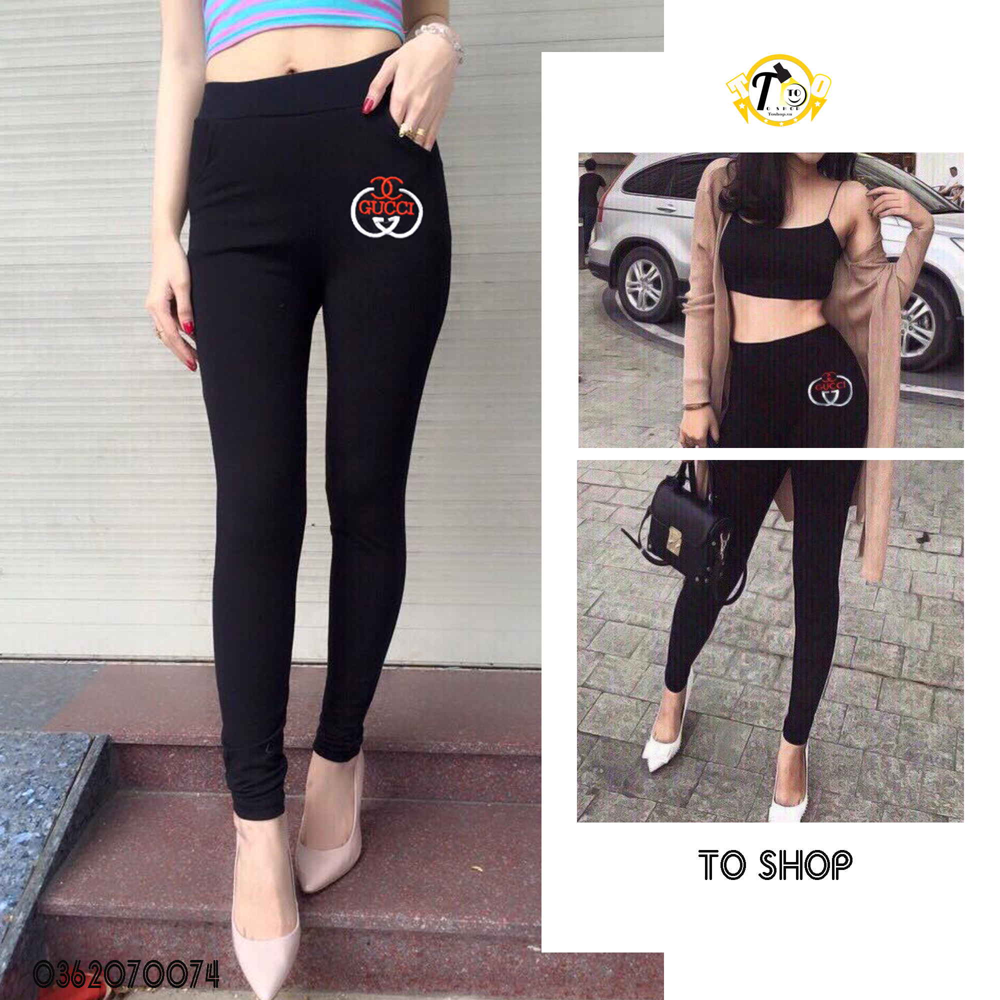 Quần legging nữ - thêu logo GC đỏ trắng