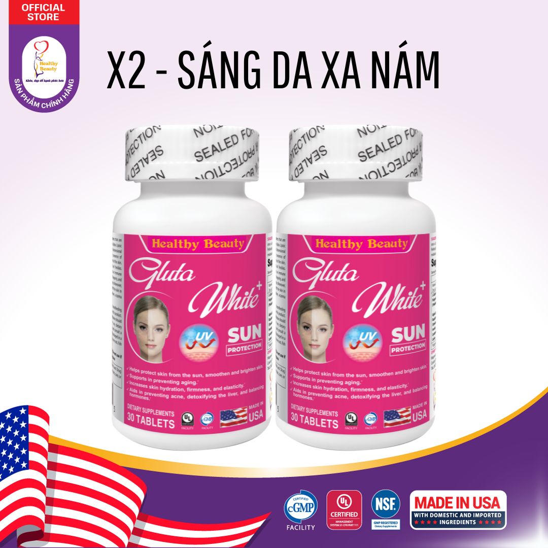 Combo 2 hộp Viên Uống Chống Năng Trắng Da Trị Nám Gluta White +