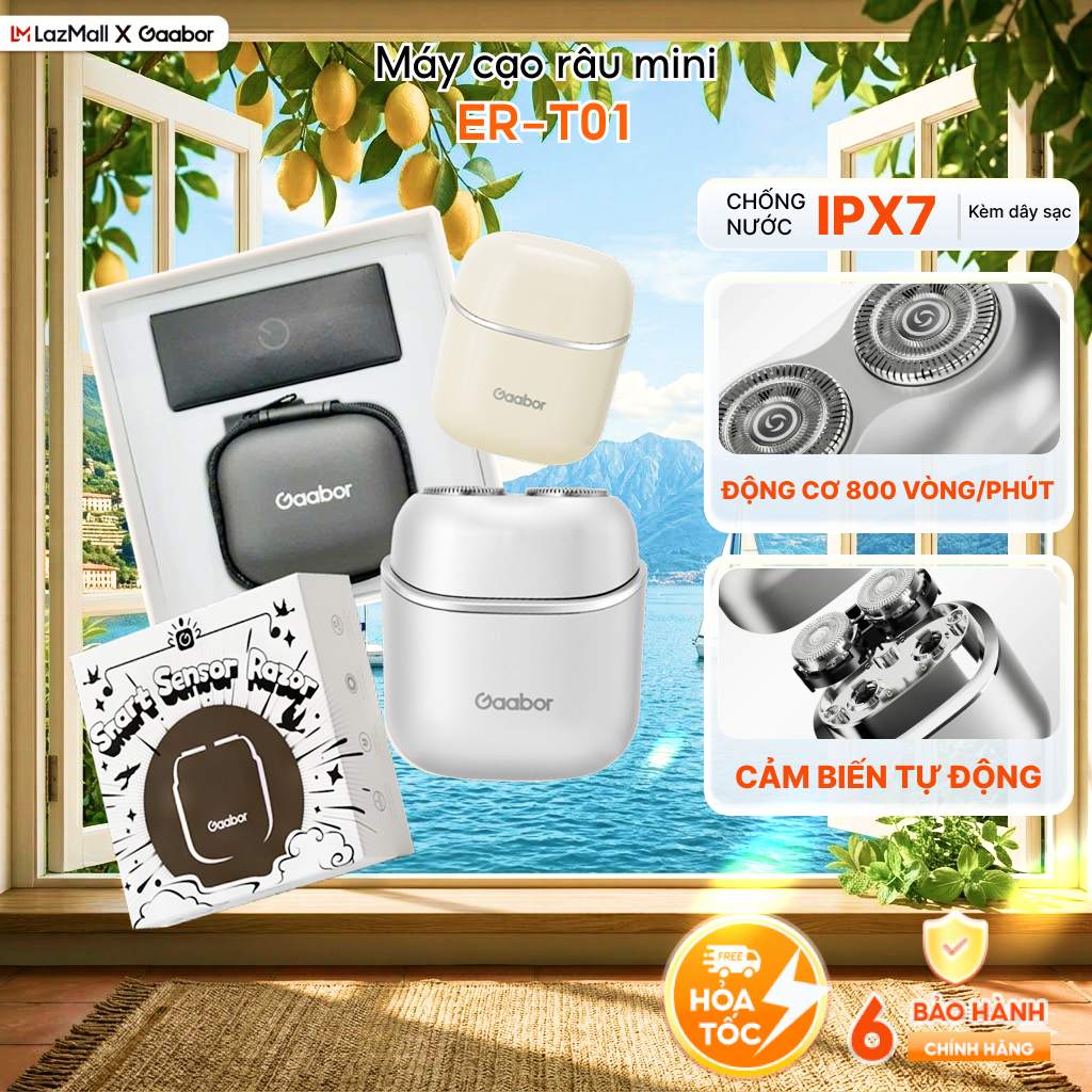 Máy cạo râu mini Gaabor ER-T01 đầu cạo 3D ôm vòng, chống nước IPX7, thiết kế nhỏ gọn dễ dàng mang đi, tặng kèm hộp làm quà - Bảo hành 1 đổi 1