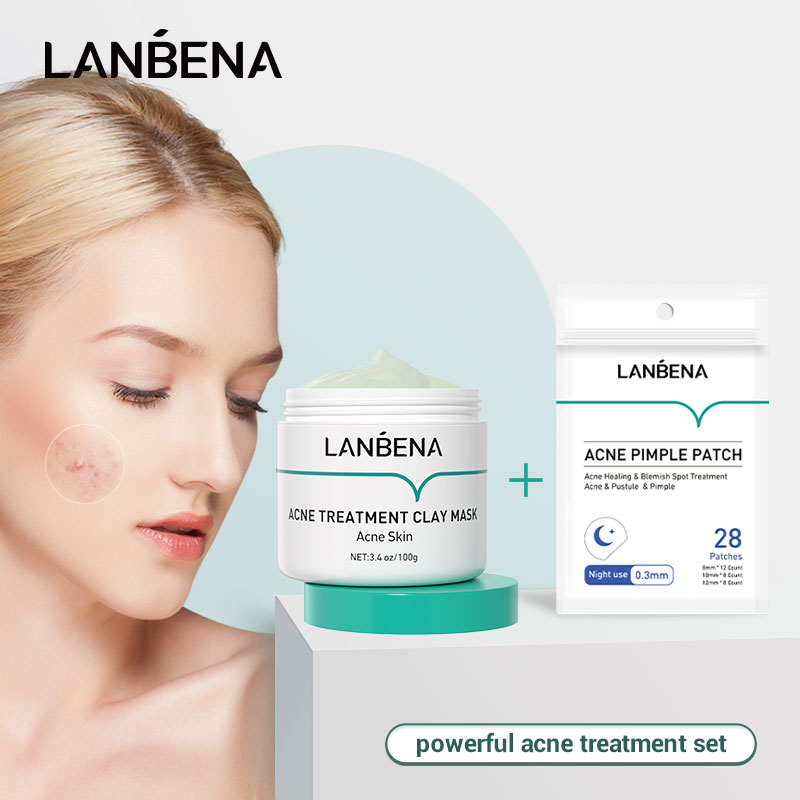 LANBENA Acne Treatment Clay Mask Acne Skin Deep Cleansing  & Acne Remove Patch Acne Pimple Marks Remover Face Nourishing Cream Anti Acne Skin Care Repair Comedone Pimple 20g (Acne Treatment SET)