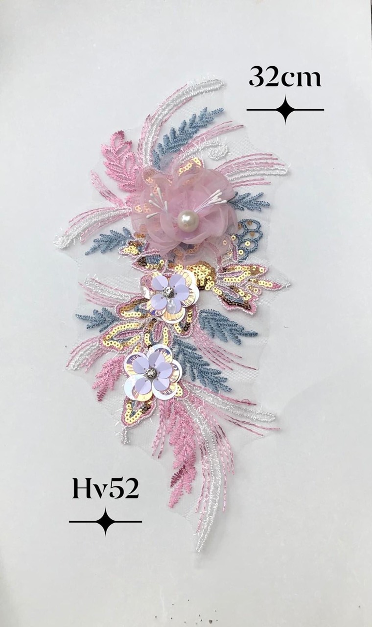 Nhánh ren thêu đắp kim sa xinh xắn