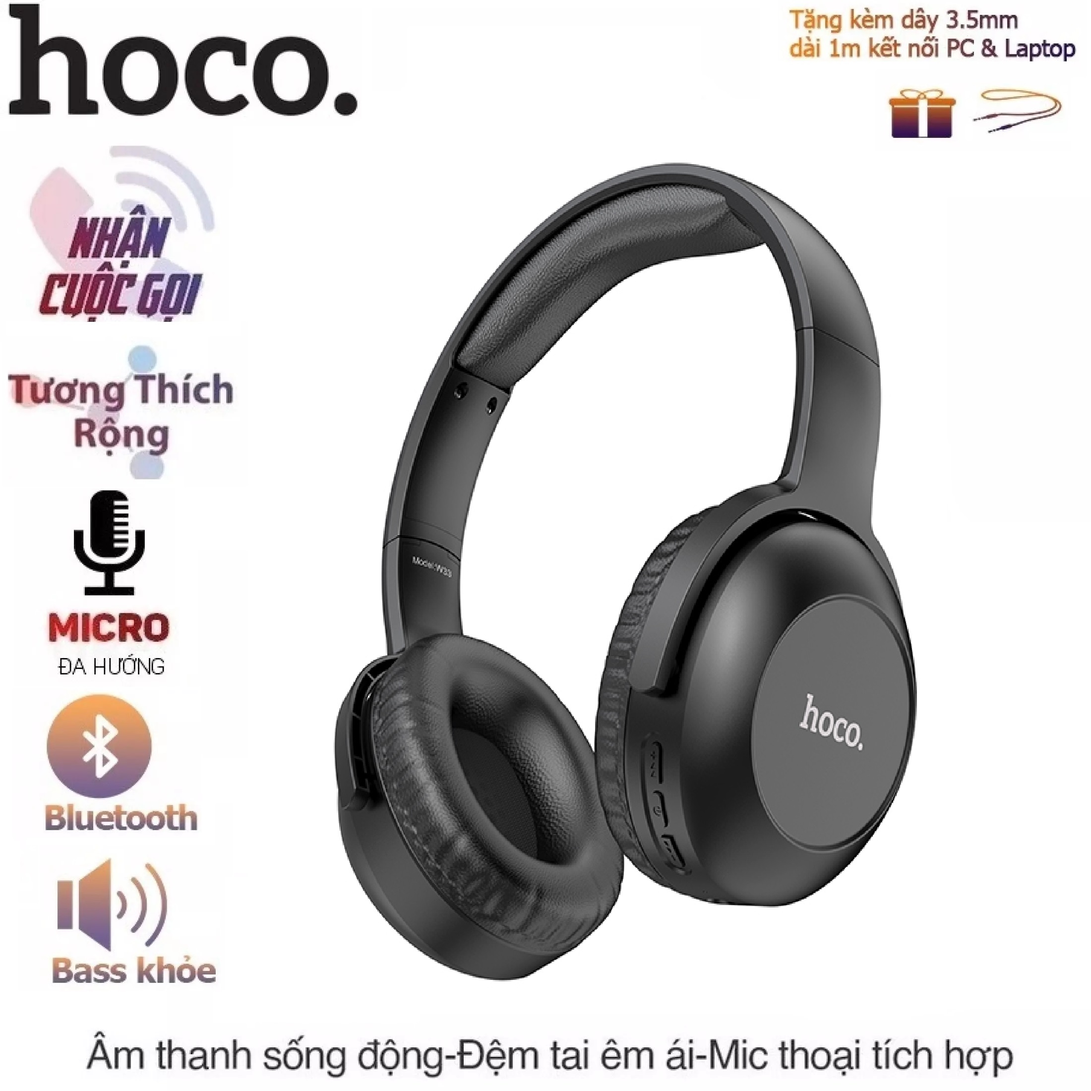 Tai nghe chụp tai không dây Hoco có míc Kết Nối Bluetooth 5.0 Chống Nước Dùng Cho Điện Thoại / Máy Tính ( HÀNG CHÍNH HÃNG )