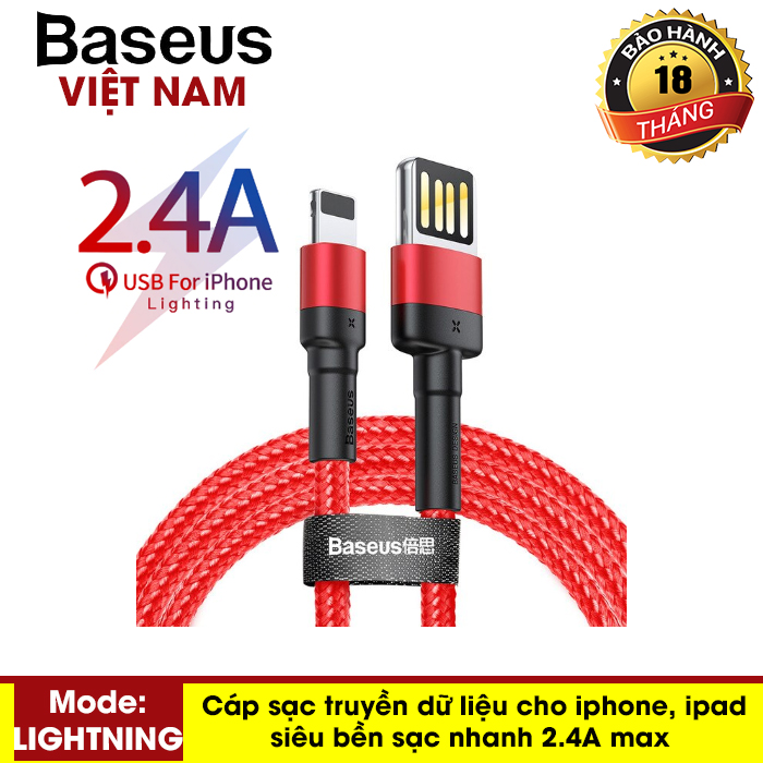 Cáp sạc đầu USB thiết kế đặc biệt có thể đảo ngược , truyền dữ liệu tốc độ cao Baseus Cafule Lightning Special Edition cho các đời iPhone/ iPad ( 2.4A, USB Double Side Fast Charge Cable) - Phân phối bởi Baseus Vietnam