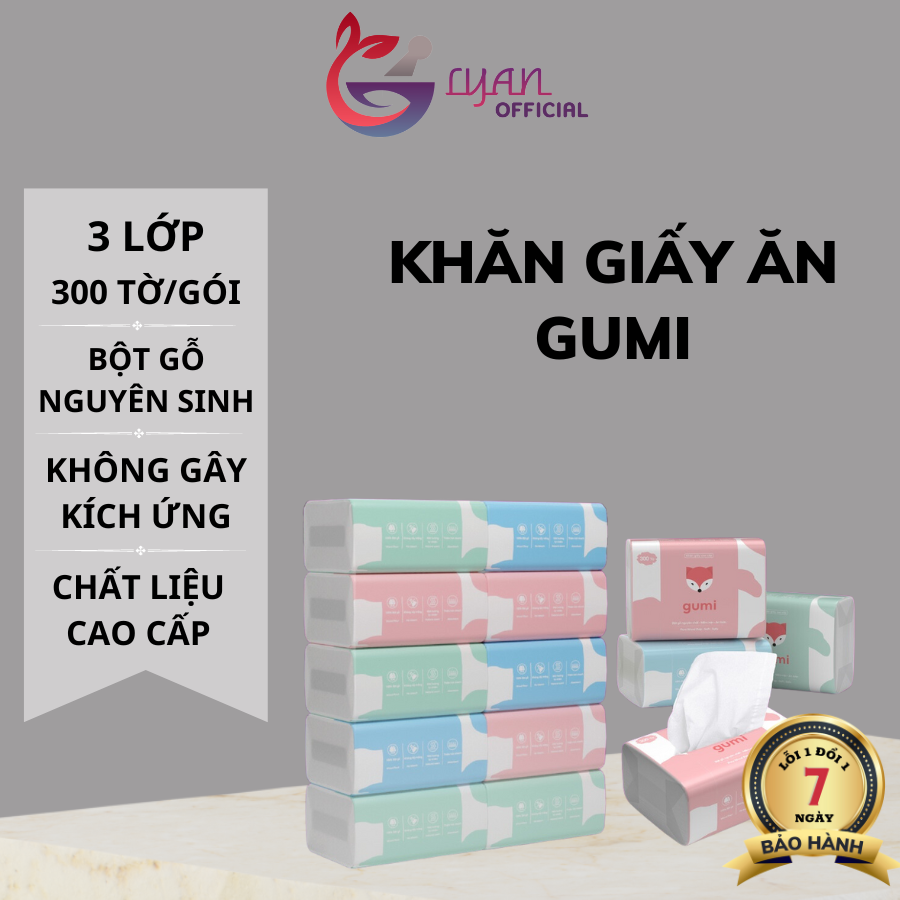 Khăn giấy ăn Gumi, khăn giấy rút bột gỗ nguyên sinh 10 gói không chất tẩy trắng tiện lợi cho gia đìn