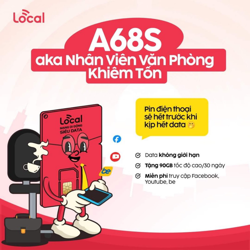 Sim 4g Mobifone 1 TỶ GB A68S , Thả ga truy cập mạng KHÔNG GIỚI HẠN trong 1 tháng , Tháng sau gia hạn