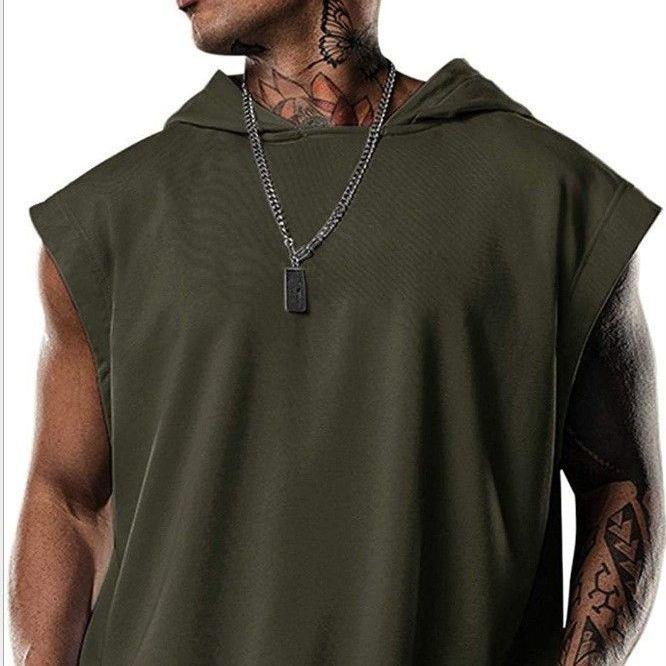 2021 sets foreign trade amazon new men leisure sports men's vest sleeveless hooded vest loose