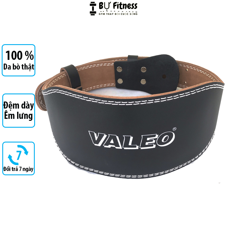 Đai lưng tập gym Valeo loại cứng da bò thật, đai lưng cột sống hỗ trợ tập gym