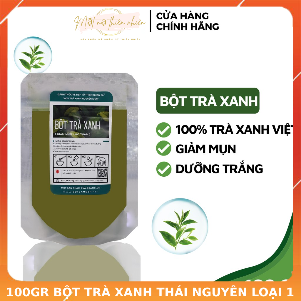 [100GR] Bột trà xanh đắp mặt nguyên chất, bột trà xanh thái nguyên Organic  - Matnathiennhien