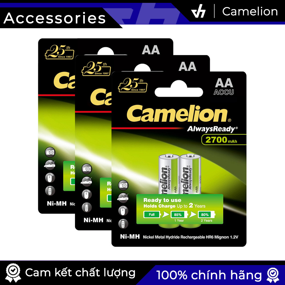 6 viên pin sạc AA Camelion 2700mAh - Pin tiểu đồng hồ treo tường