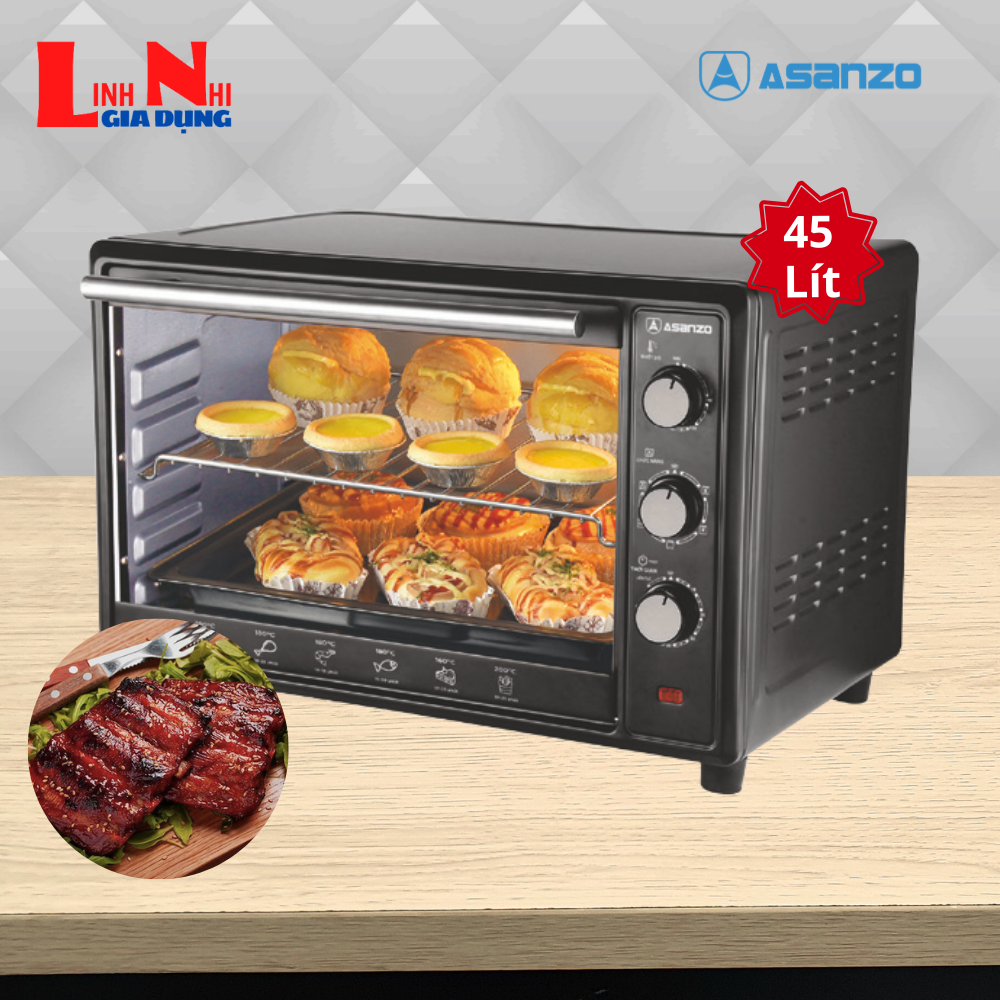 Lò Nướng Điện Đa Năng 45 Lít  Asanzo EV-45ZS Công suất 1800W, Nướng Rả Đông Nhanh Và Dễ Dàng