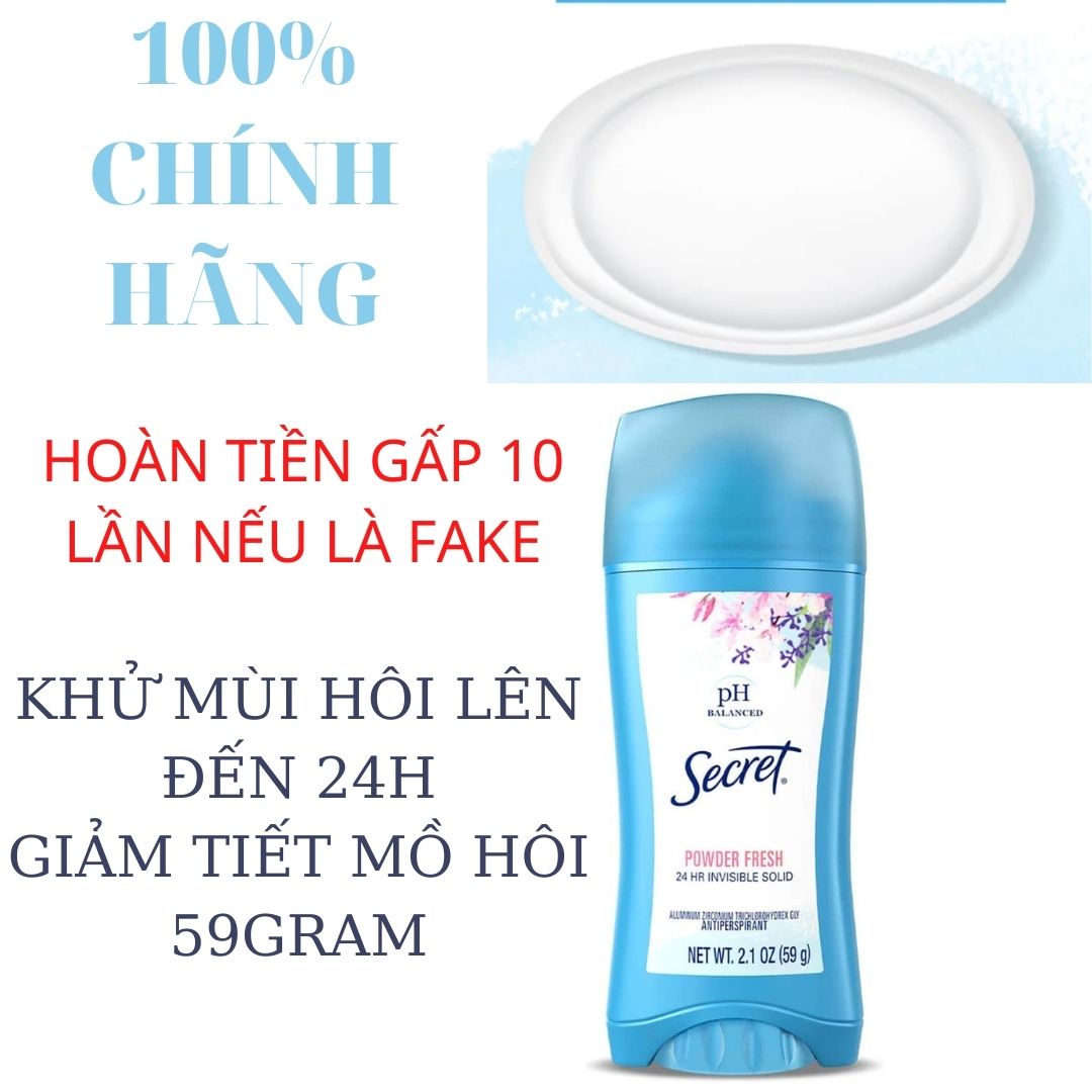 Lăn khử mùi sáp Secret pH Balanced Powder Fresh Invisible Solid 59g