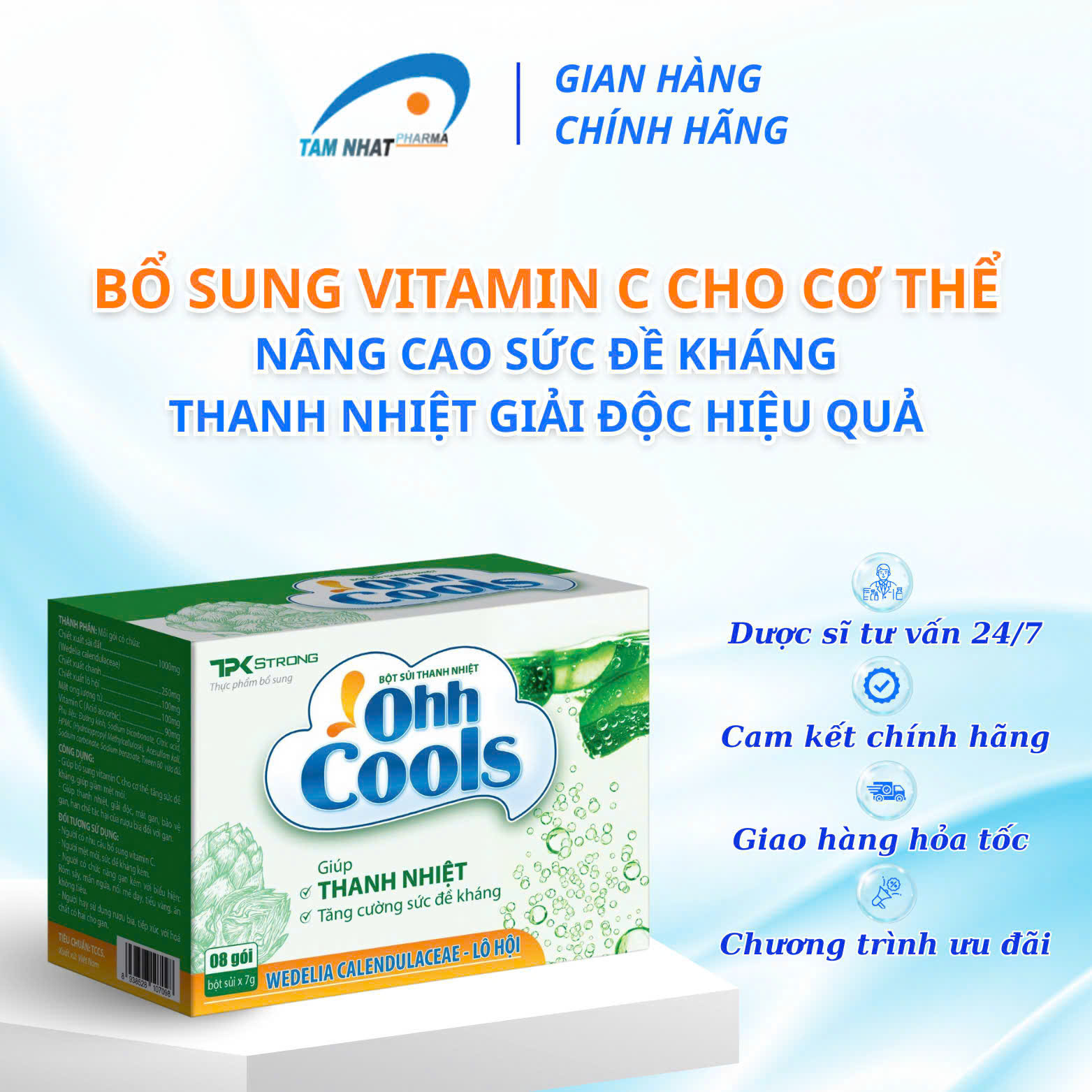Ohh Cools - Giúp THANH NHIỆT, MÁT GAN & Tăng Cường Sức Đề Kháng, Bổ Sung Vitamin C,...Hộp 8 Gói Bột