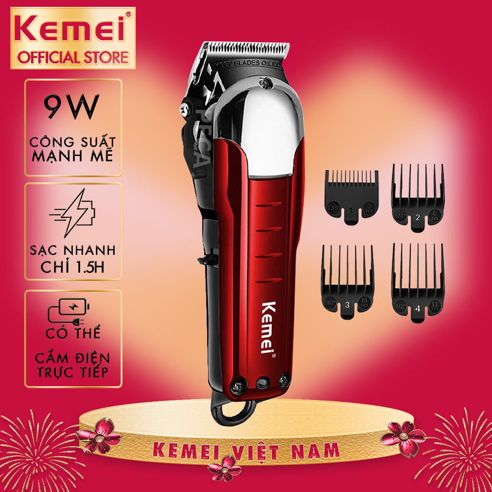 Tông đơ cắt tóc không dây Kemei KM-2608 / KM-2600 chuyên nghiệp dành cho salon và gia đình công suất  9W - có thể cắt tóc, chấn viền - Chính hãng