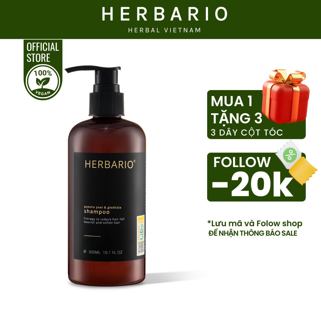 Dầu gội bồ kết và vỏ bưởi Herbario 300ml giúp ngăn ngừa tóc rụng, giúp mọc tóc nhanh hơn