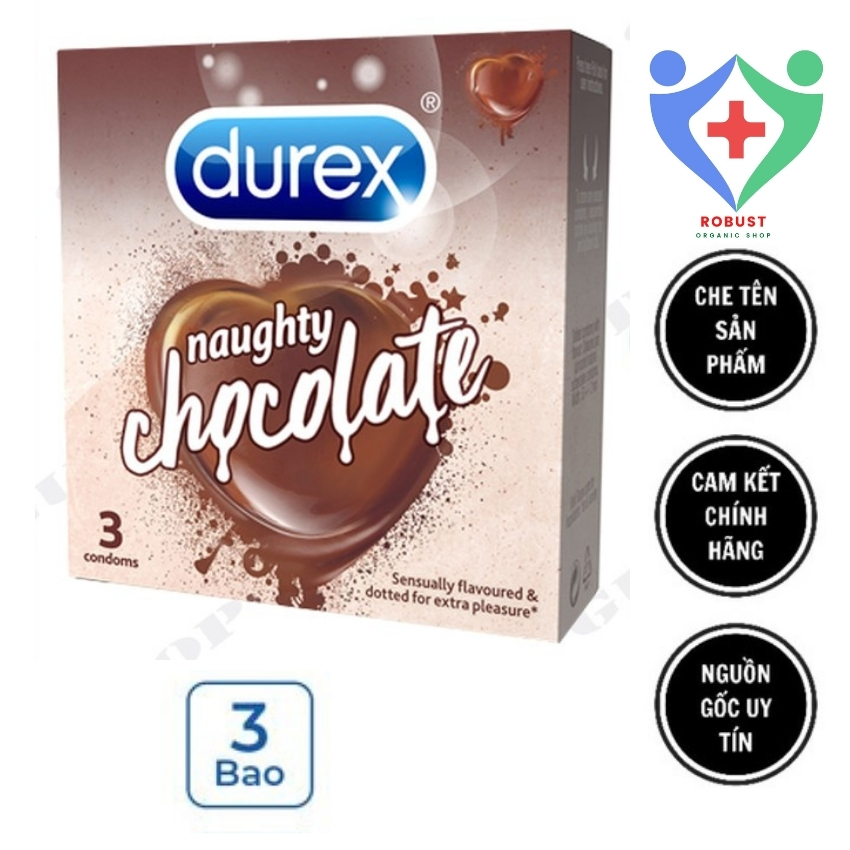 [Hoàn Tiền 10%] Bao cao su Durex hương dâu - socola tăng khoái cảm - Hộp 3 cái Robust