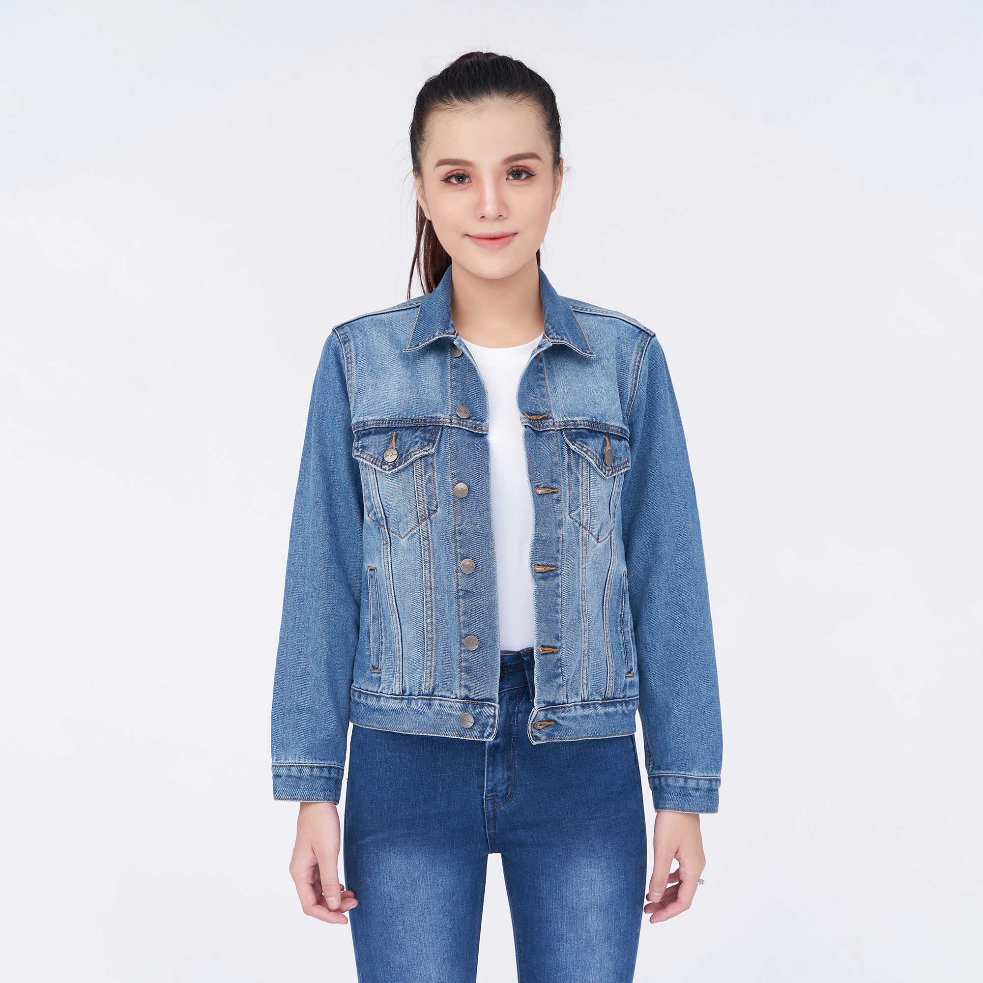 NHẬP MÃ LAZSOCIALBAU12 GIẢM 12% Áo Khoác Jean Nữ Trơn Cao Cấp Màu Xanh Aaa Jeans