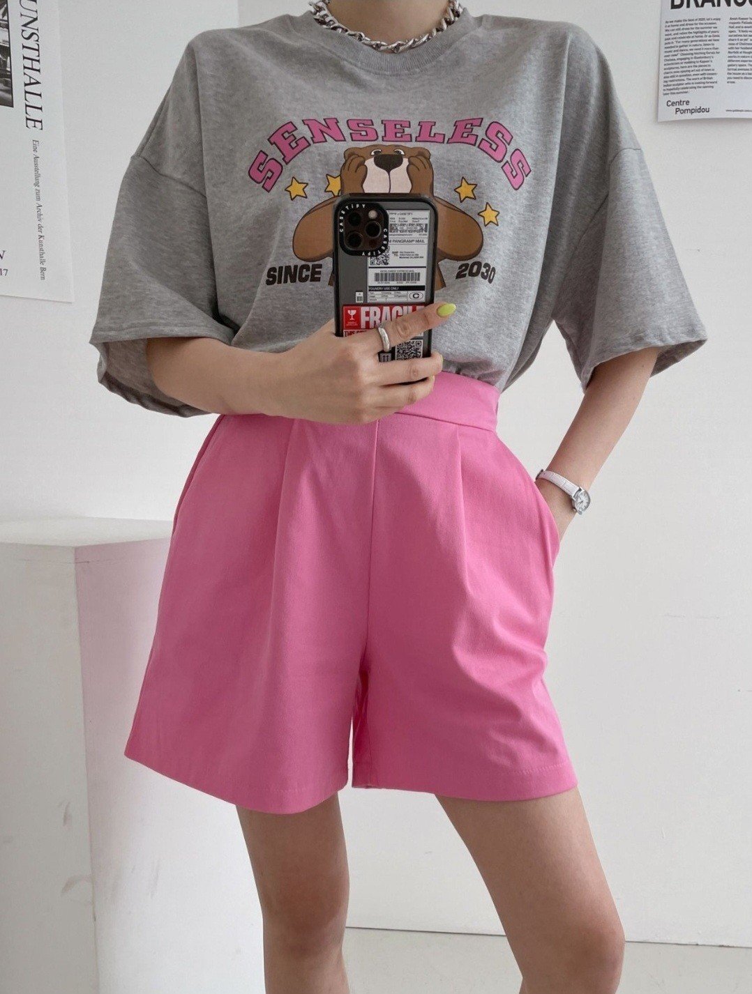 Quần short cotton dập ly dáng lửng phong cách Hàn Quốc