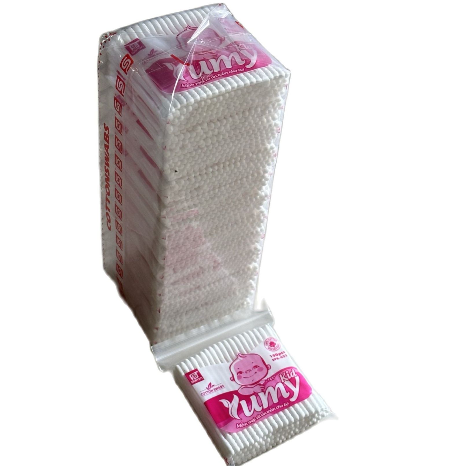 Gói 100 Que Tăm Bông Ngoáy Tai trẻ em đầu tròn và xoắn Yumy chính hãng
