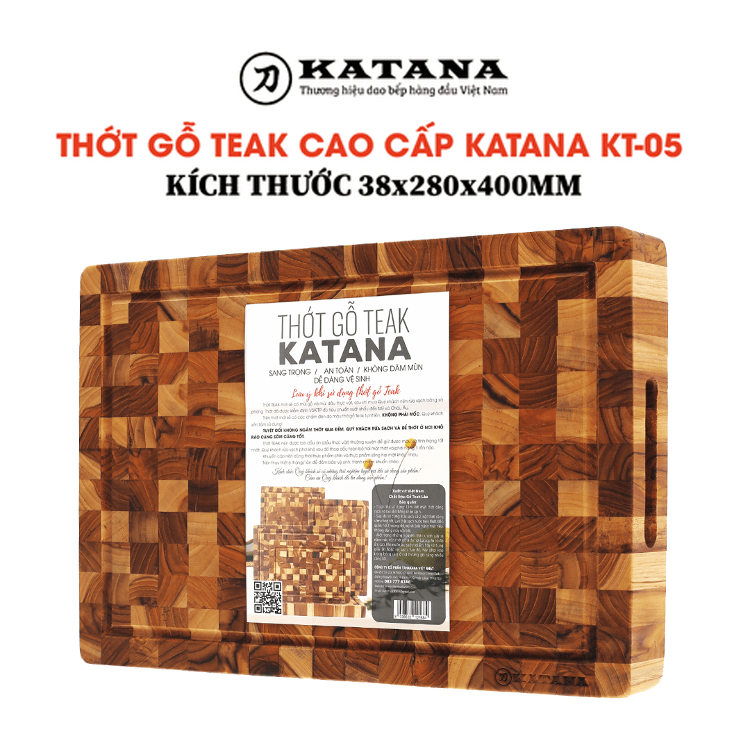Thớt gỗ teak katana hình chữ nhật kt05 280x400x38mm