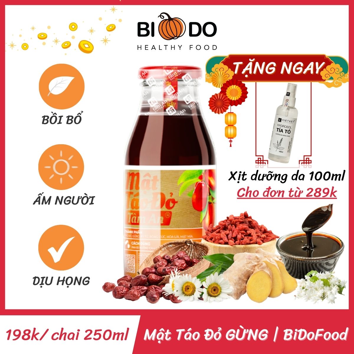 Mật Táo Đỏ Gừng Tâm An 250ml - Bí Đỏ Food - Táo Đỏ Kỷ Tử Thải Hàn