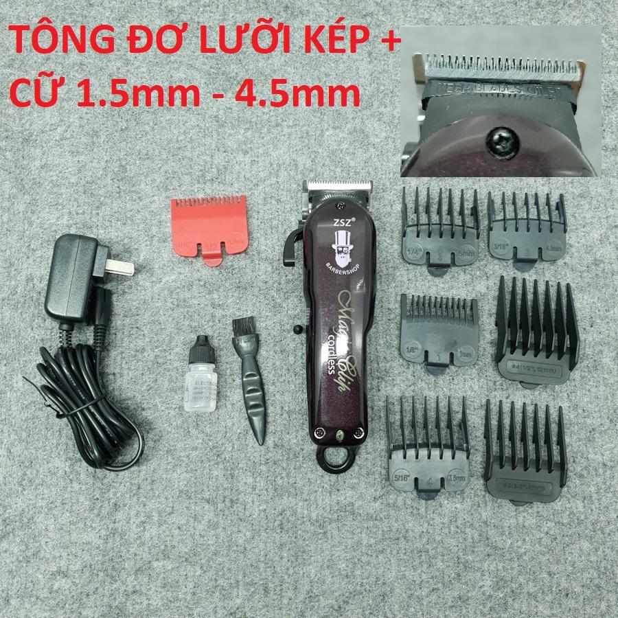 Tông đơ cắt tóc không dây chuyên nghiệp Barber Magic Clip ZSZ - Lưỡi Kép ( Tặng cữ 1.5mm - 4.5mm )