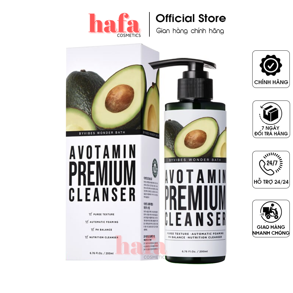 Sữa Rửa Mặt Chiết Xuất Quả BơThải Độc Dưỡng Sáng Da Byvibes Wonder Bath Avotamin Premium Cleanser 200ml