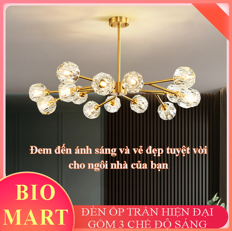 Đèn Chùm Thả Trần – Đèn Thả Trần Trang Trí Phòng Khách, Gồm 3 Chế Độ Ánh Sáng Tiện Dụng – BIO139