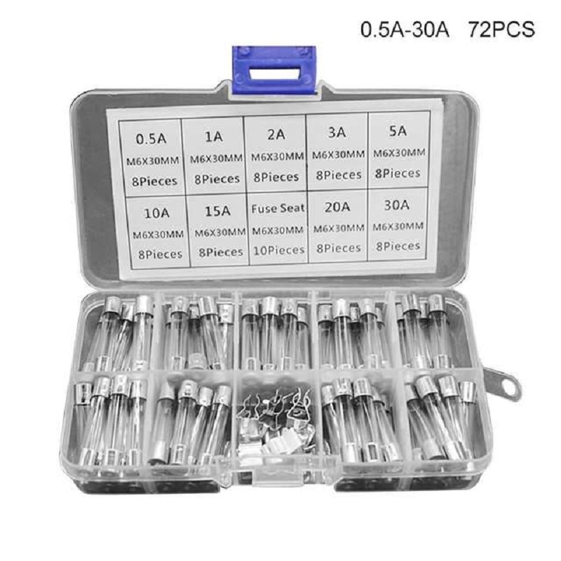 【YF】▣  72pcs 6x30mm Fast-blow Fuses Blow Car Tube Assorted and 10pcs fuse seat 6x30 home with box