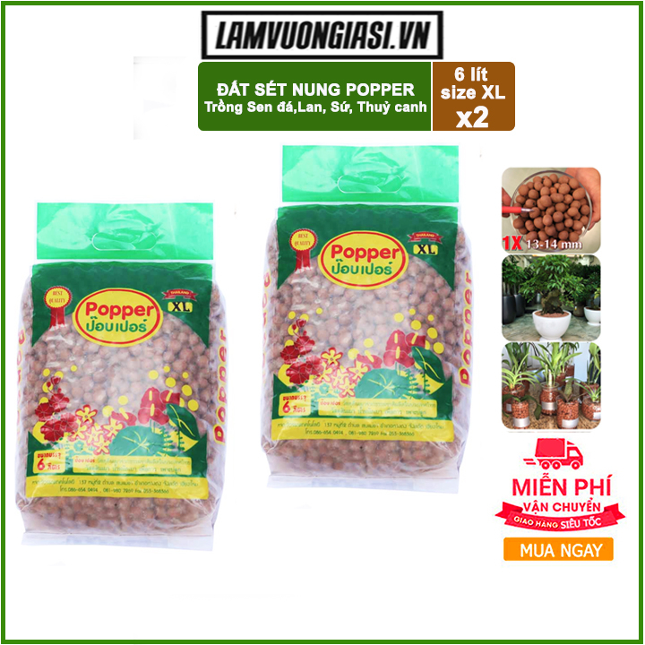 Bộ 2 Bao 6 lít size XL Đất sét nung Popper Thái Lan- Trồng sen đá, trồng lan, trồng cây sứ, thuỷ canh.