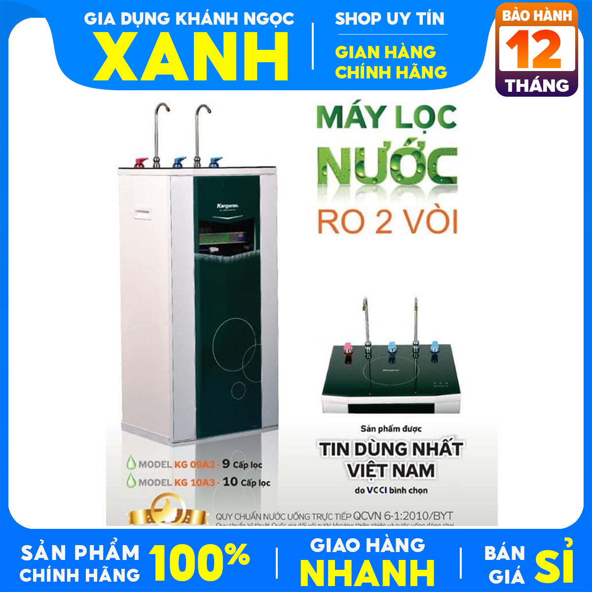 Máy Lọc Nước uống gia đình RO 2 vòi Nóng Lạnh Nguội Kangaroo KG10A3 10 Lõi 10 cấp Lọc,Bổ sung khoáng chất.Công suất lọc 10-12 lít/giờ