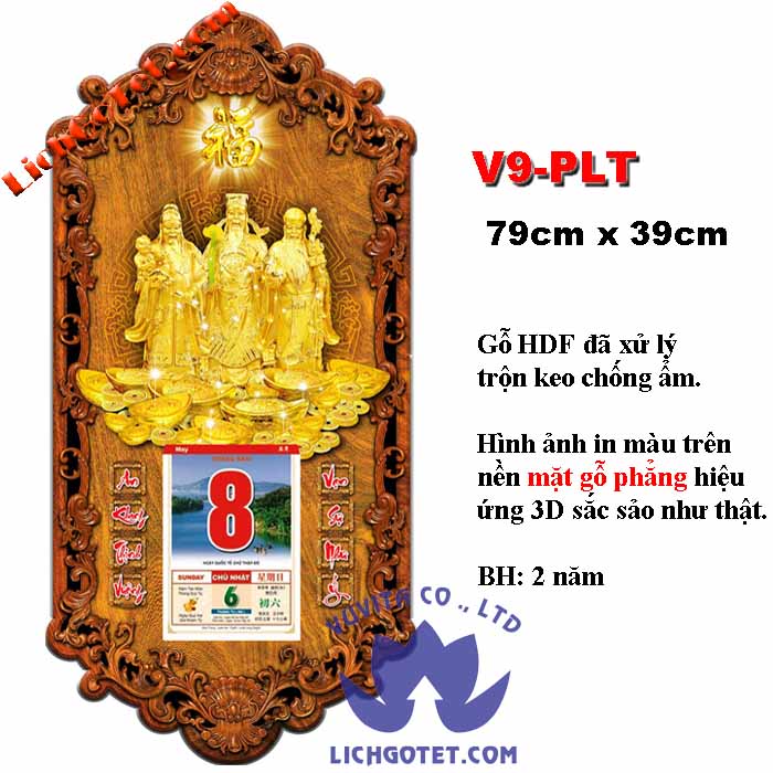 [HCM]LỊCH GỖ PHONG THỦY PHUC LỘC THỌ V9