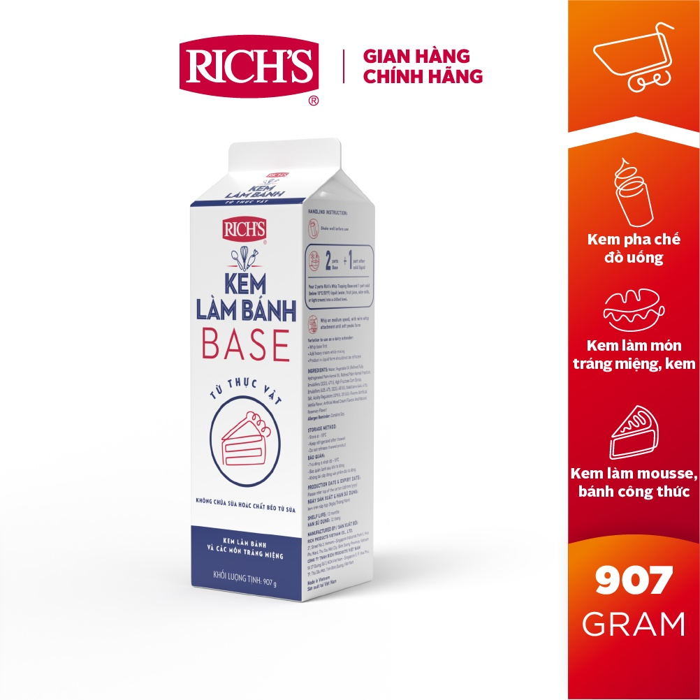 Kem làm bánh rich's whip topping base 907g