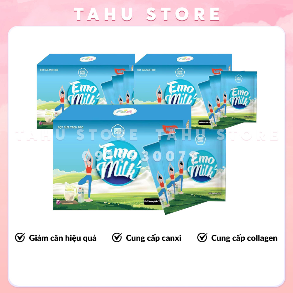 Combo 3 hộp bột hòa tan giảm cân vị Sữa Emo Detox thơm ngon - TAHU