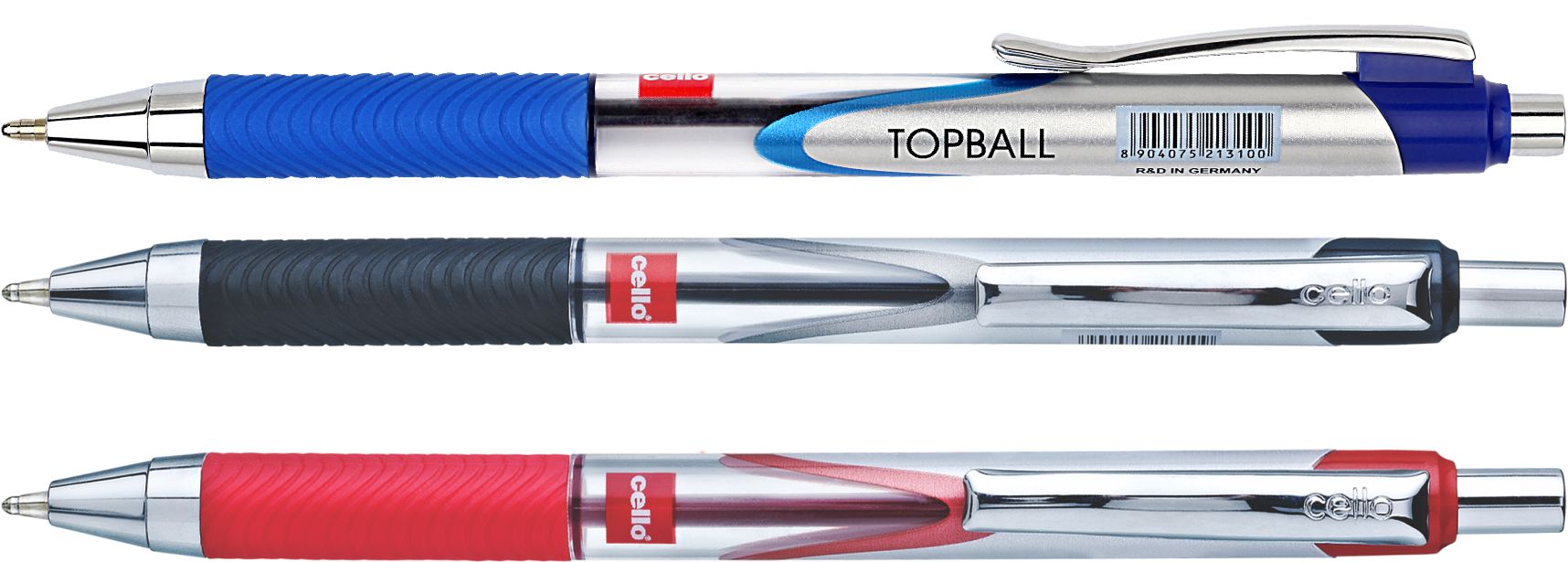 Hộp 12 chiếc bút bi bấm Cello Topball 0.7 (Xanh, Đỏ, Đen)