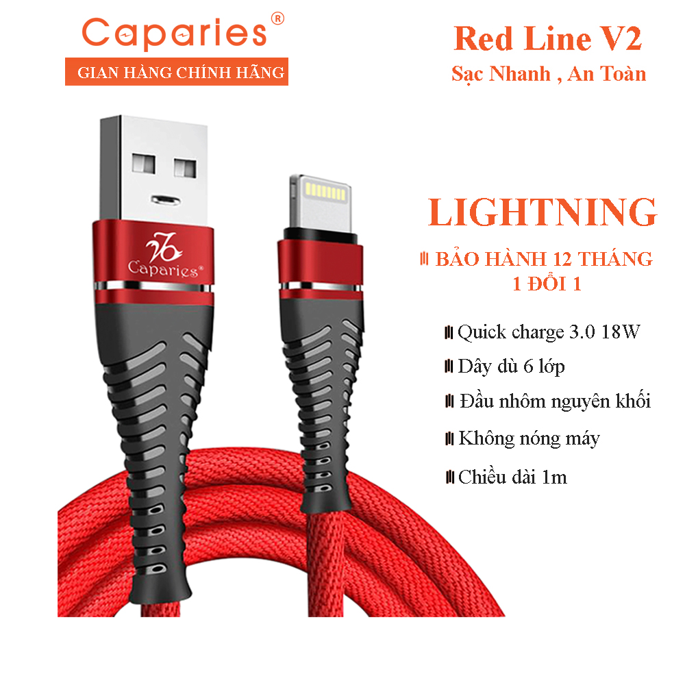 Cáp sạc caparies red line v2 chuẩn lightning - dài 1m - cprredv2