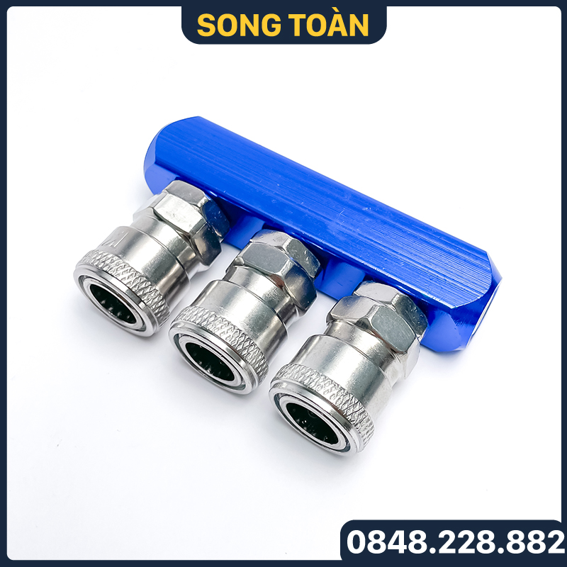 Bộ chia khí nén thân vuông, đầu nối vuông chia 2, chia 3, chia 4, chia 5 nối nhanh khí nén - ren 13