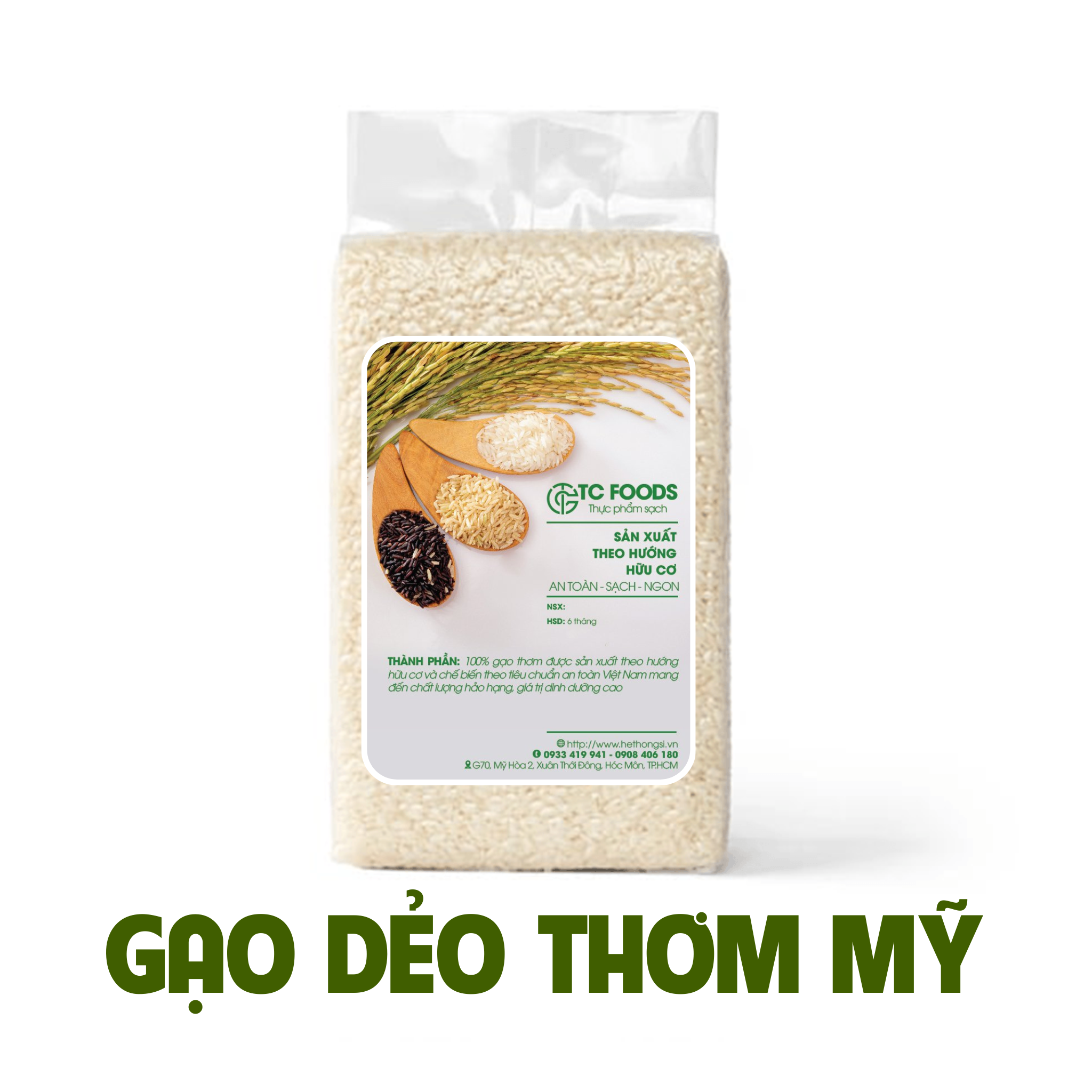 Gạo dẻo Thơm Mỹ TC Foods mềm, ngon cơm, để nguội không cứng, túi hút chân không dễ dàng bảo quản