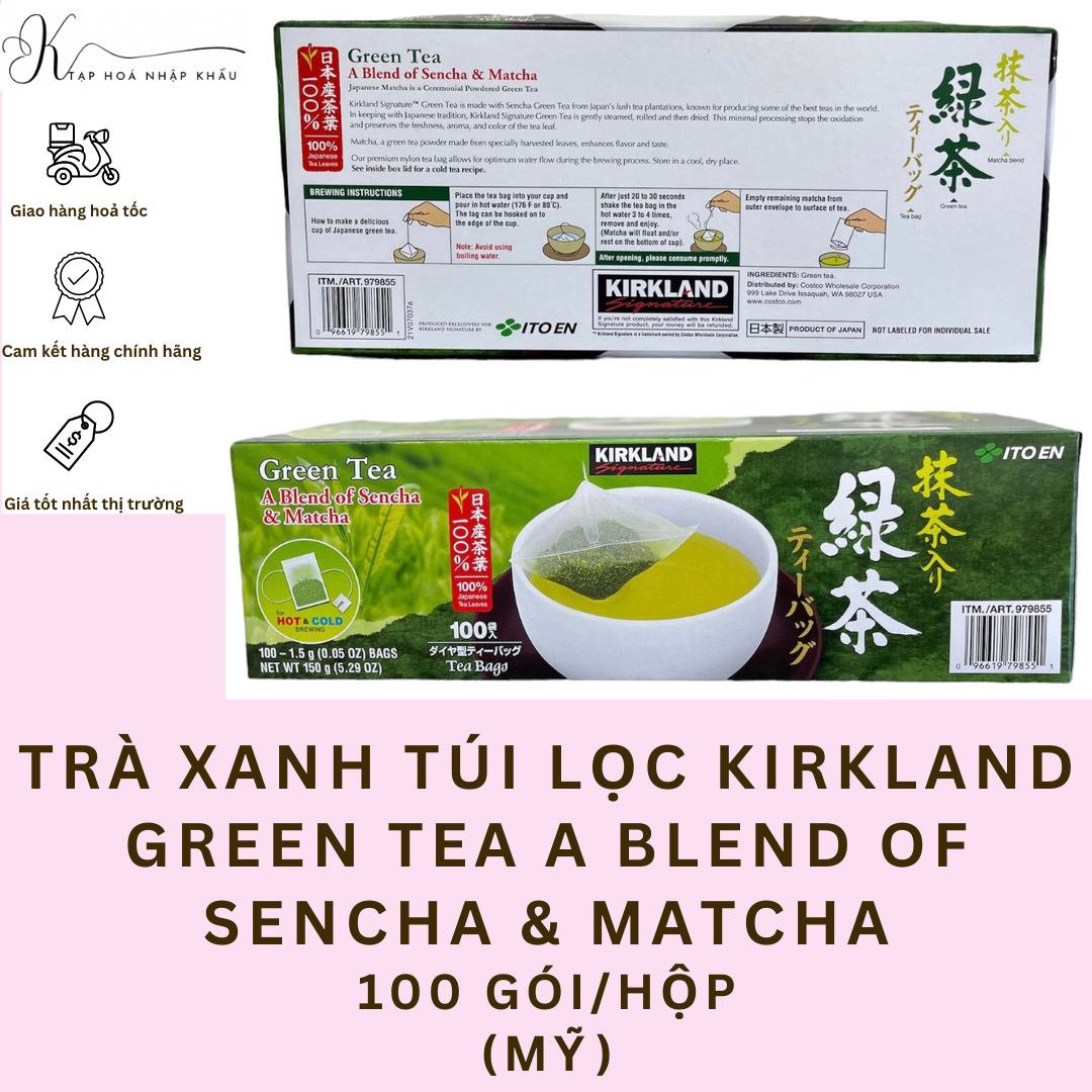 Trà xanh kirkland green tea a blend of sencha & matcha túi lọc 100 gói/hộp