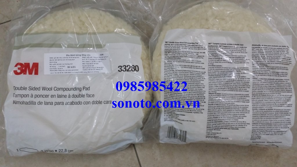 Phớt lông cừu đánh bóng 3m 2 mặt hãng 3m 33280 9inch 22.8cm - pad đánh bóng bước 1 - chăm sóc xe - lông cừu 3m sonquangphu8856