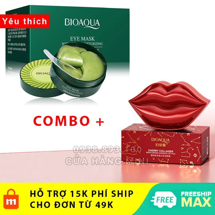 【FREESHIP】 Combo 1 Hộp Mặt Nạ Mắt Bioaqua Tảo Biển Và 1 Hộp Mặt Nạ Môi Bioaqua Cherry Collagen