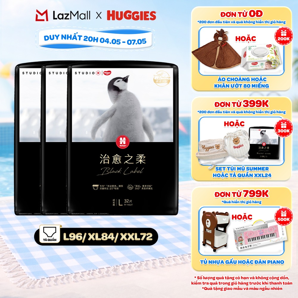Combo 3 Tã dán/quần Huggies Black Label size M36/L32/XL28/XXL24 miếng