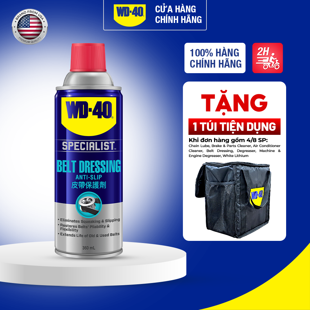 Chai Xịt Bảo Dưỡng Dây Curoa WD 40 Belt Dressing Chính Hãng Phục Hồi Dây Đai Cao Su Xe 360ml