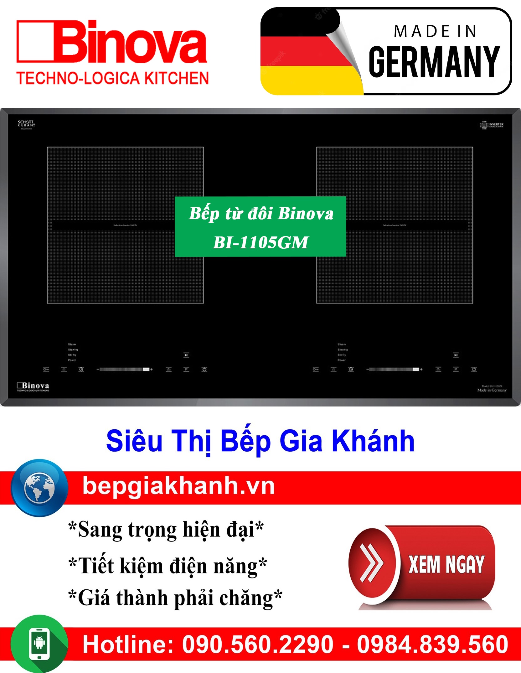 [HCM]Bếp từ đôi Binova BI-1105GM nhập khẩu Đức, bếp từ, bếp điện từ, bếp từ đôi, bếp điện từ đôi, bếp từ giá rẻ, bếp điện từ giá rẻ, bếp từ đơn, bep tu don, bep tu