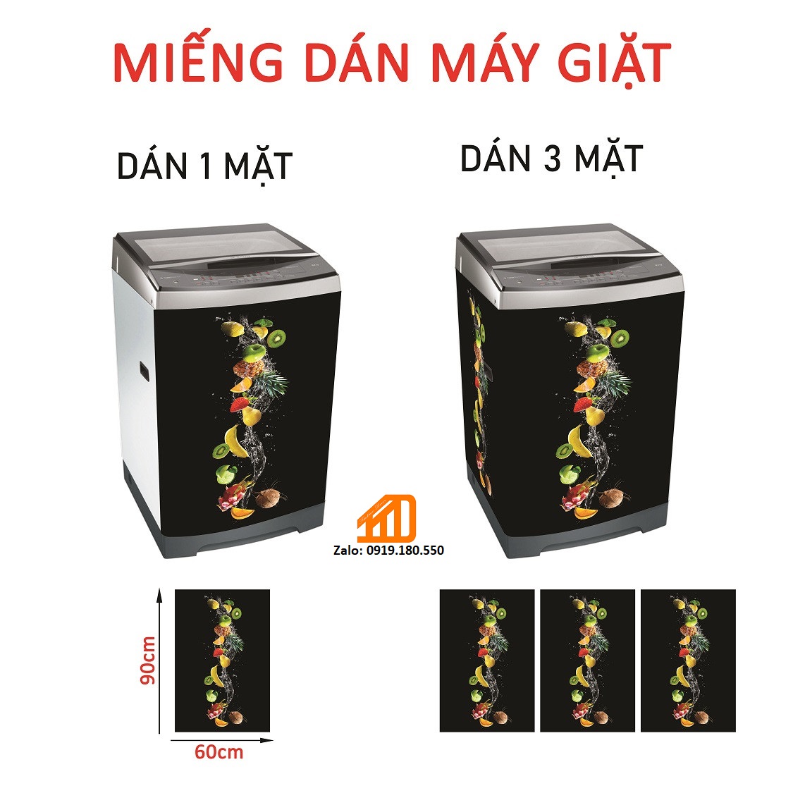 Decal dán máy giặt hoa quả nhiệt đới - tủ lạnh mini