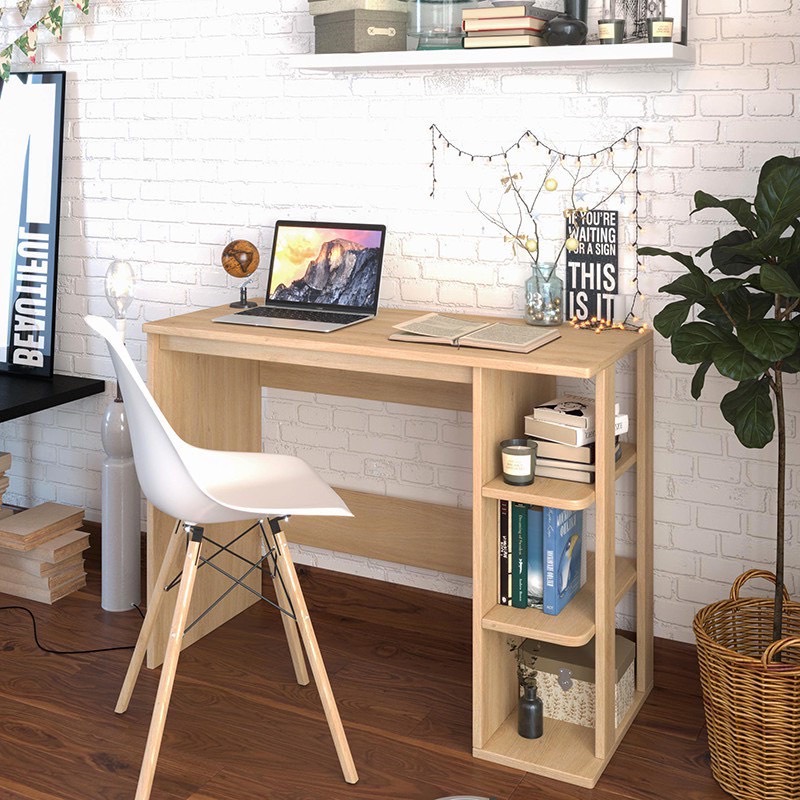 Bàn làm việc kết hợp kệ sách, Bàn học gỗ kèm kệ tiện dụng phong cách hiện đại