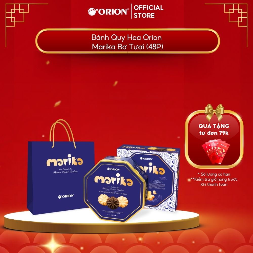 Bánh quy hoa orion marika bơ tươi hộp thiếc 432g
