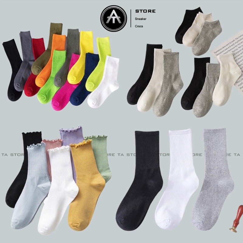 Tất cổ cao nam nữ, tất nữ nam nhún chất liệu cotton mềm thoáng mát dễ phối đồ TA Store