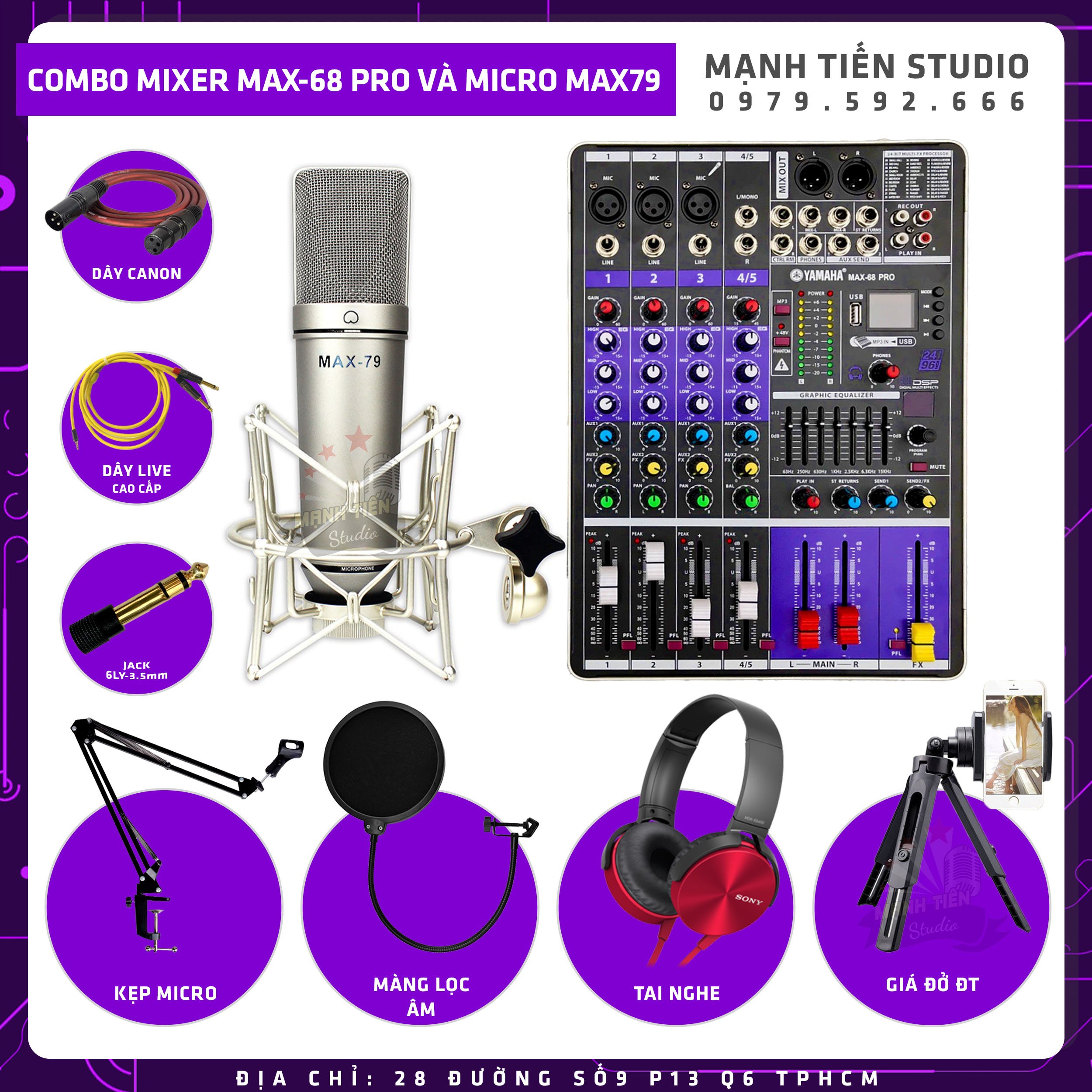 [Trả góp 0%]Mixer Max68 Pro - Micro thu âm Max79 combo thu âm & live stream âm thanh đem lại chuẩn phòng thu chuyên nghiệp kèm quà tặng hấp dẫn