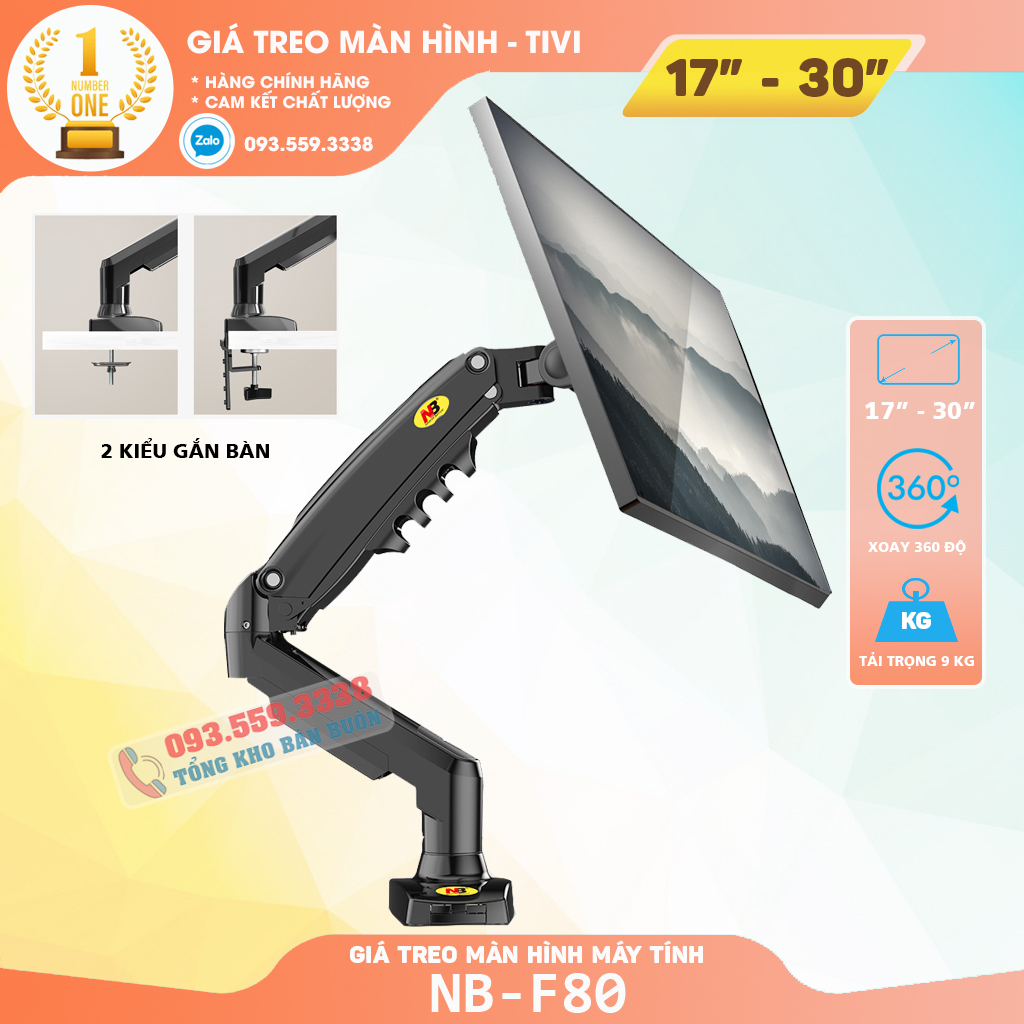 Giá Treo Màn Hình NB F80 Tải Trọng 9Kg / Tay Treo Màn Hình F80 Gắn Bàn Tương Thích Màn 17 - 30 Inch (Up to 32 Inch)