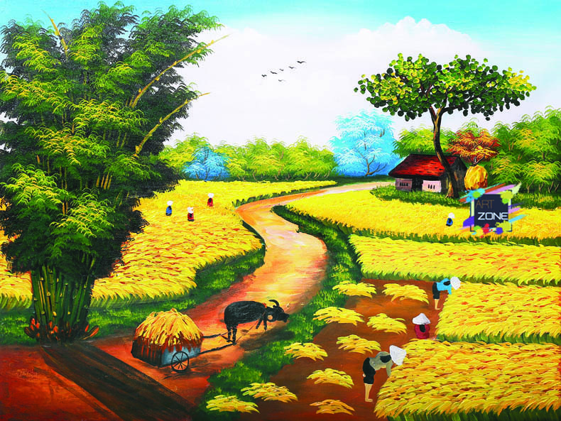 Tranh Sơn dầu nghệ thuật Phong cảnh Làng quê Việt Nam Tại Hà Nội